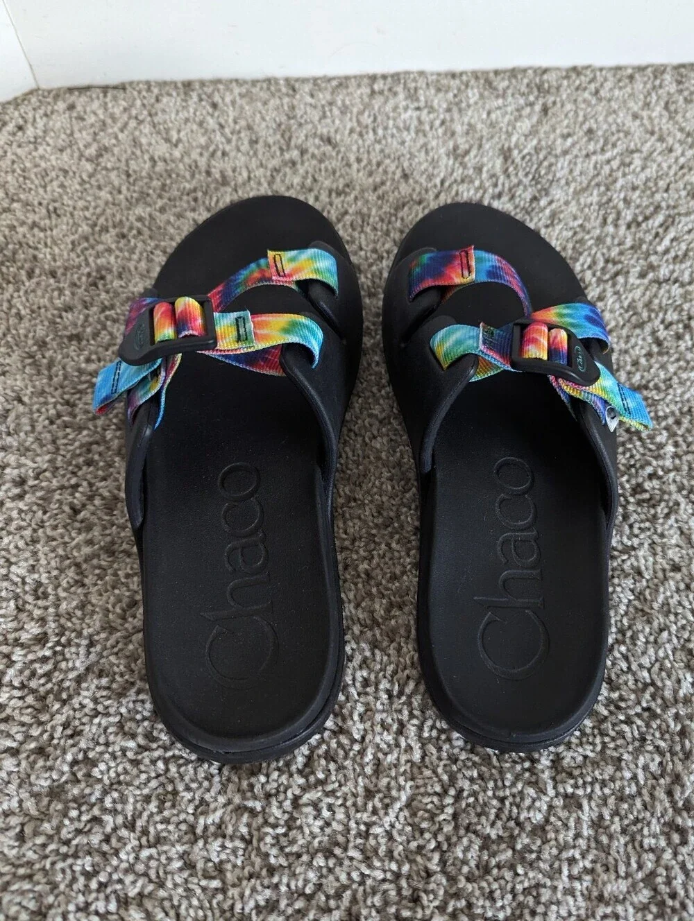 Chaco Kids Chillos Slides Sandals - Rainbow Tie Dye sz 4